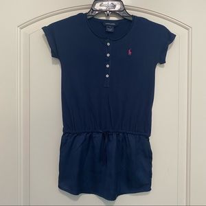 Ralph Lauren Button Short Sleeves Drop Waist Navy Blue Dress Girl's Size 5